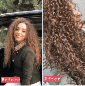 curly hair before after shea moisture masque