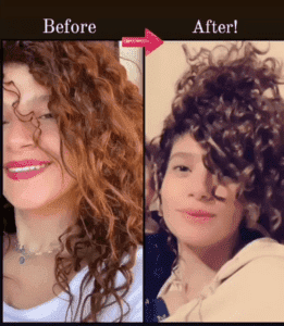 curly hair before after using our starter kit