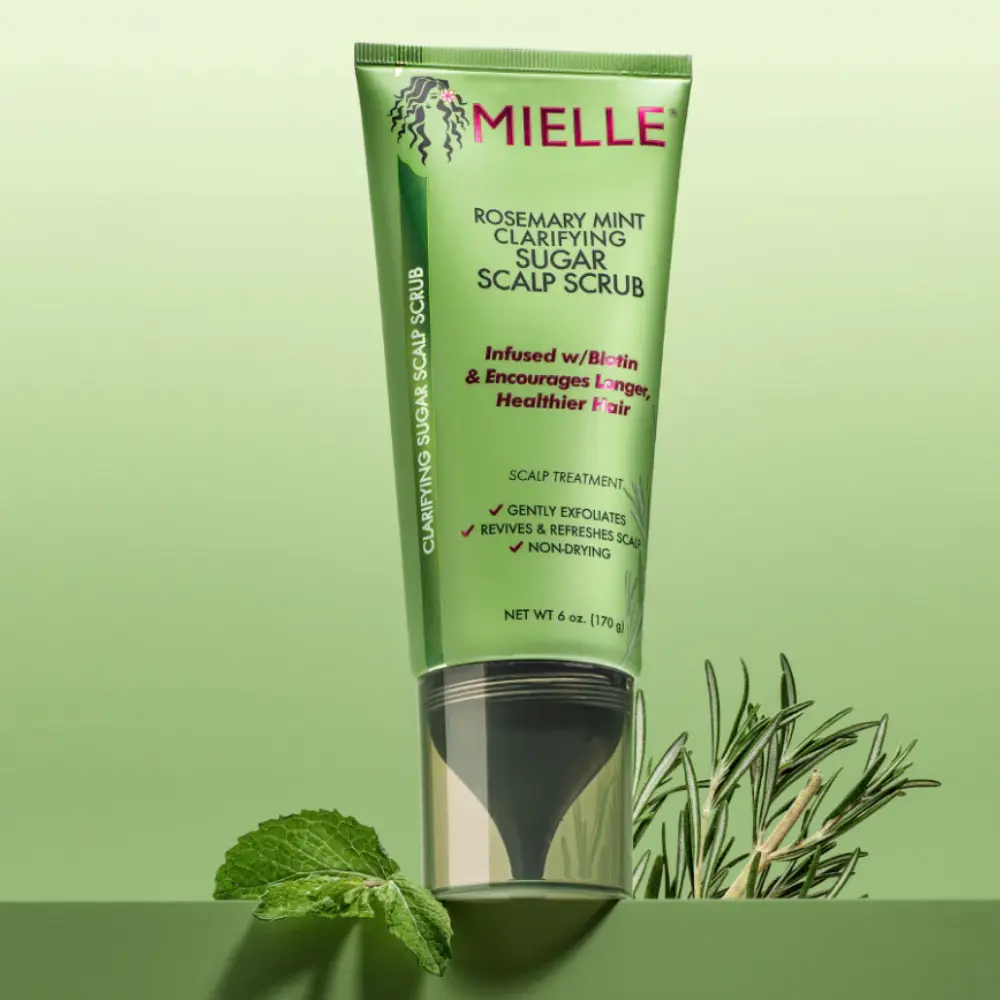 Mielle Rosemary mint clarifying sugar scalp scrub with leaves