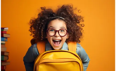 funny little kid with backpack wepg